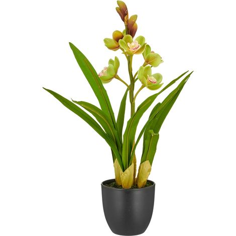 GASPER Cymbidie schwarzer Topf Ø 11,5 cm Grün 46 cm - Kunstpflanzen (1/4)