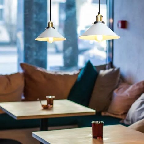 2PCS Lustre Suspension Vintage Blanc Plafonneir Luminaire Industrielle en Métal Réglable pour Salon Chambre Cafe Bar (1/4)