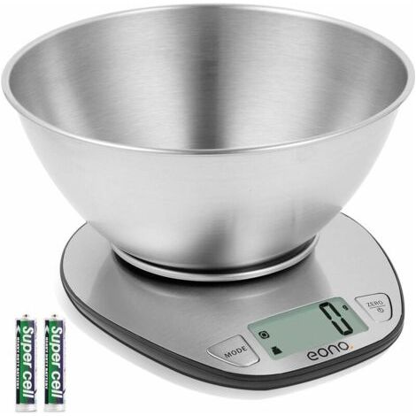 Balance de Cuisine/Pâtisserie Numérique en acier Inoxydable, avec Bol Amovible, Fonction Tare, écran LCD, Charge Maximale de 5 kg (1/5)