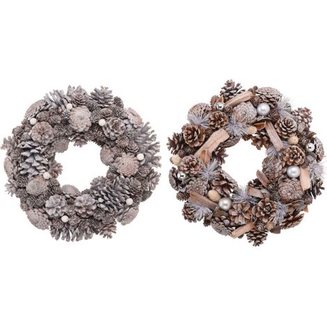 Set de 2 couronnes de l'Avent décoration Noël pommes de pin 32cm (1/3)