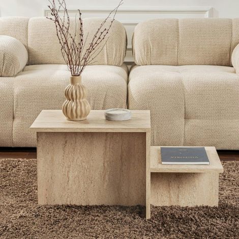 Table basse moderne effet travertin - 2 niveaux MARFA (1/5)
