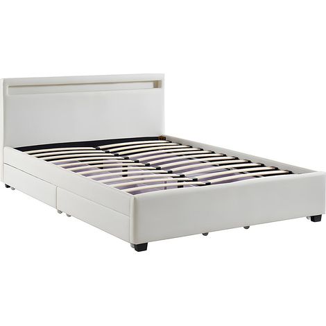 Letto con vani portaoggetti con LED 140 x 190 cm Similpelle Bianco - ALOIS II