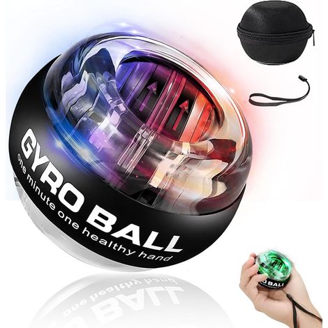 Gyroball wrist exercise ball, automatic start, 5 resistance levels, light control, gyroscopic forearm trainer, arm strengthening, arm, finger, wrist (transparent casing)