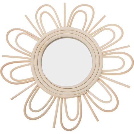 Miroir Tressé en Rotin Décoratif Mural, Verre, Khaki (1/5)