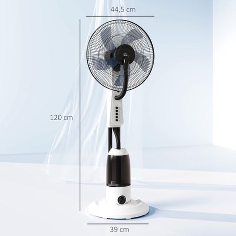 Ventilateur brumisateur oscillant 90 W, réservoir 2,8 L, 3 vitesses, 5 pales et roulettes, Ø 44,5 x 120 cm, blanc (1/5)