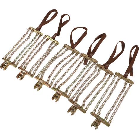 Lot de 6 chaînes antidérapantes réglables pour pneus de voiture et véhicules tout-terrain avec une largeur de pneu de 165 mm à 265 mm. (1/5)