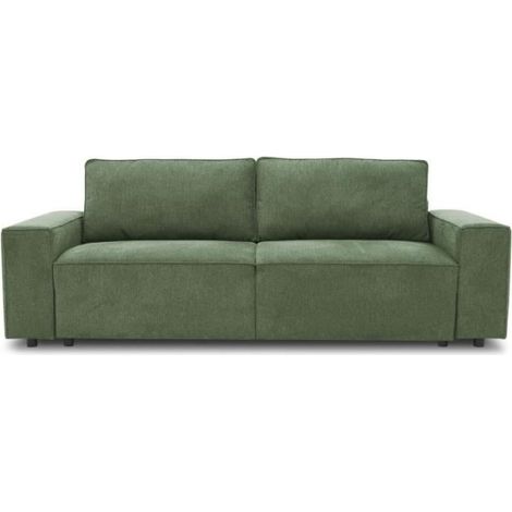 Canapé convertible 3 places JOSH - Tissu Loft Olive - Coffre de rangement - L 239 x P 117 x H 65 cm