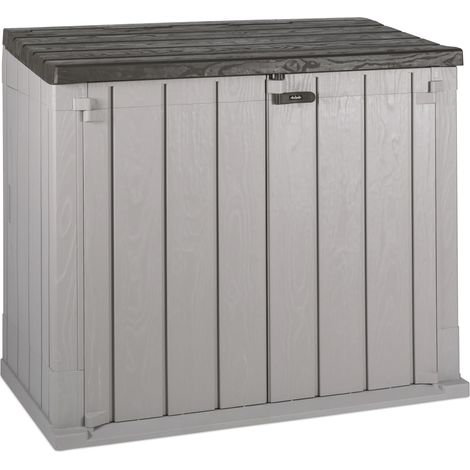 Toomax Stora Way Baule da 842L portattrezzi effetto legno grigio talpa/antracite in plastica resistente 129,5x74,5x111h cm, porta bidoni spazzatura, con chiusura a chiavistello, ideale per giardino