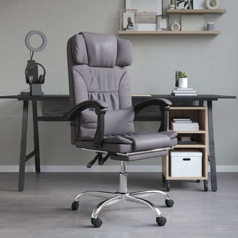 vidaXL Silla de oficina reclinable masaje cuero sintético gris (1/5)