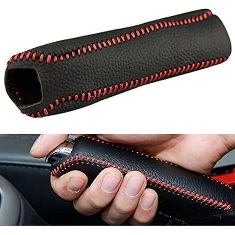 Housse de frein à main de voiture en cuir véritable noir, housse de protection latérale dédiée au frein à main, accessoires automobiles, housse de protection pour levier de frein à main (1/5)