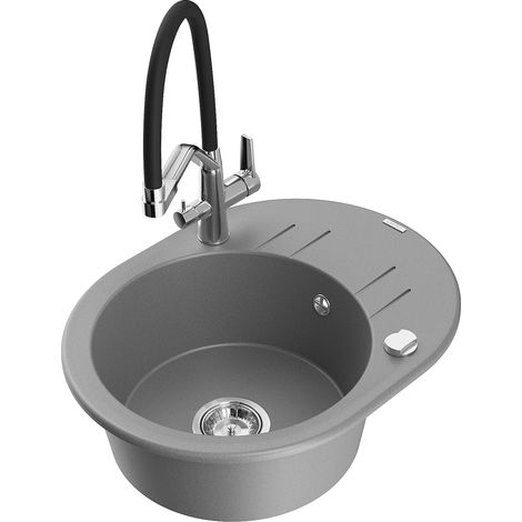 Mexen Kevin 1-Becken-Granitspüle mit Mischbatterie Duo, Grau - 6517-71-671701-07