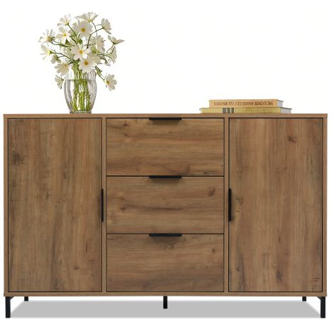 Commode / Buffet à 6 tiroirs, finition chêne foncé — Buffet / Haute commode polyvalent pour chambre et salon