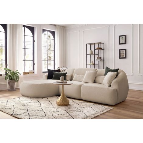 BOBOCHIC - Canapé d'angle fixe ALESIA tissu bouclette Angle gauche Beige (1/5)