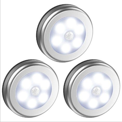 3Pcs Lampe LED sans fil avec détecteur de mouvement pour placard, escalier, couloir, cuisine, chambre à coucher(coquille d'argent (lumière blanche)) (1/5)