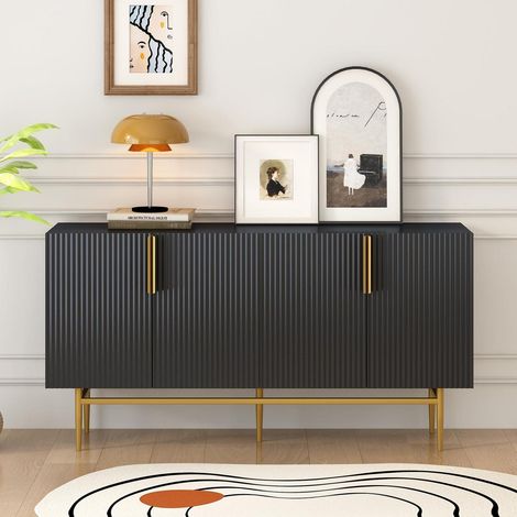 Sideboard 4 Türen 4 Schubladen Schwarz mit Goldgriffen, 152.5cm (1/5)