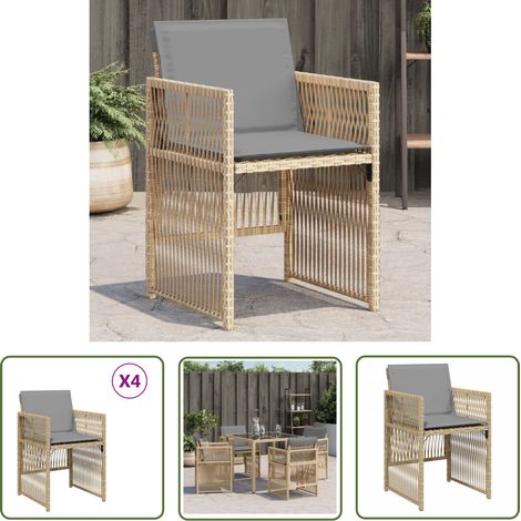 vidaXL Gartenstühle mit Kissen 4 Stk. Beigemischung Poly Rattan (1/5)
