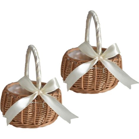 2x Geflochtener Blumenkorb Rattan Aufbewahrungskorb Blumenkorb Mädchen Handkorb Handgefertigter Blumenkorb mit Bo (1/5)