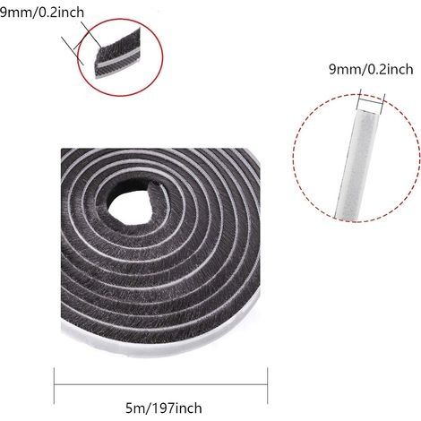 10 m Bürstenleiste, selbstklebende, wind- und staubdichte Bürstendichtung für Fenster und Schiebetüren, 9 mm breit x 9 mm hoch (Schwarz) (1/4)