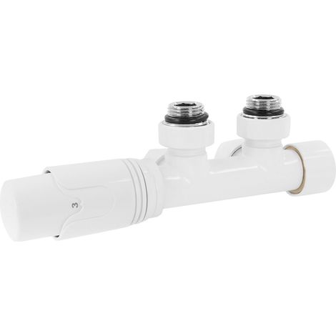 ECD Germany Valvola Termostatica Radiatore Set di Collegamento Termostato per Termosifoni e Scaldasalviette 50mm Bianco Collegamento Centrale a Muro Testa Termostatica Rubinetto Valvola per Radiatori
