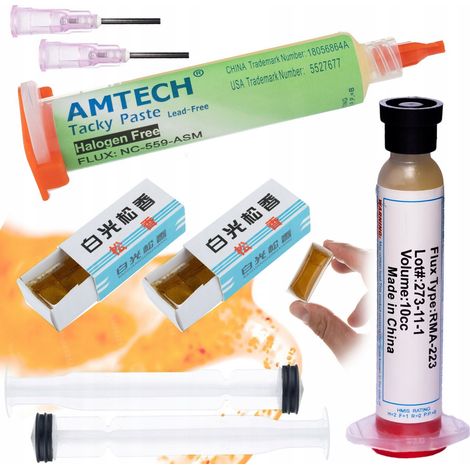 Rosfix Lötflussmittel RMA-223 mit Kolben und Nadel + gelbes Lötflussmittel in einer Box 60 ml ZJ-18 + Flussmittel NC-559-ASM 10 ml