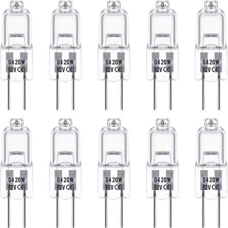 G4 12V 20W Halogen-Stiftlampen, warmweiß (2800K), dimmbar, Niederspannung, klare Kapsel, 10er-Packung
