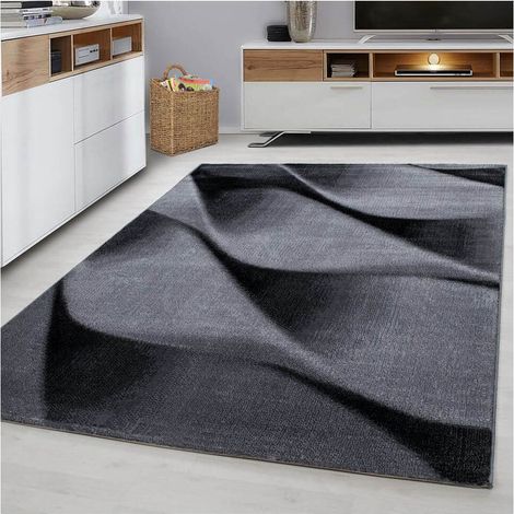 Tapis contemporain effet courbe Noghar Noir 80x300 (1/5)
