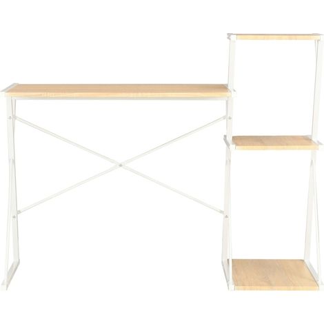 INLIFE Bureau avec étagère Blanc et chêne 116x50x93 cm (1/5)