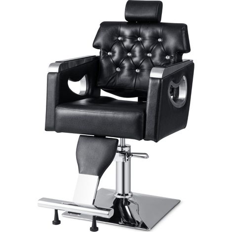 Chaise fauteuil de salon de coiffure 61 x 86 x 104-119 cm siège pivotant hauteur réglable dossier inclinable design classique en cuir pvc noir