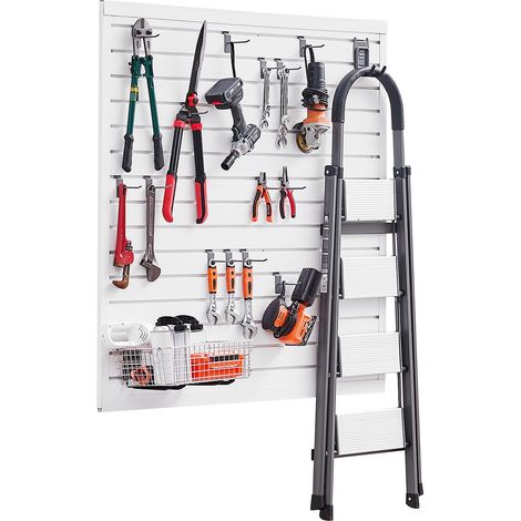Panneau à Lattes Mural Garage, 1230 x 1235 mm, Panneau Rangement Outils en PVC avec Conception Modulaire, Porte-outils Muraux pour Affichage, Organisation, Stockage, Atelier, Artisanal, Blanc (1/5)