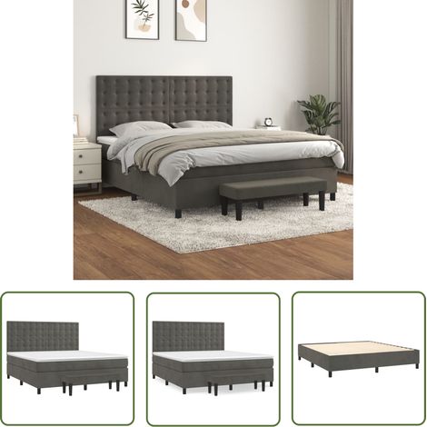 The Living Store Boxspringbett mit Matratze Dunkelgrau 180x200 cm Samt - Samtbett - Boxspringbett - Doppelbett - Bettauflage - Nachttisch (1/5)