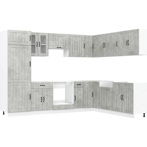 14 Piece Kitchen Cabinet Set Lucca Concrete Grey Engineered Wood vidaXL