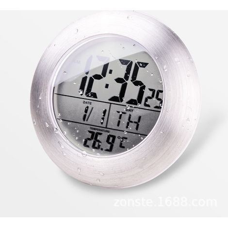 Bathroom clock – Digital display, waterproof design, suction cup mounting (white) (1/5)