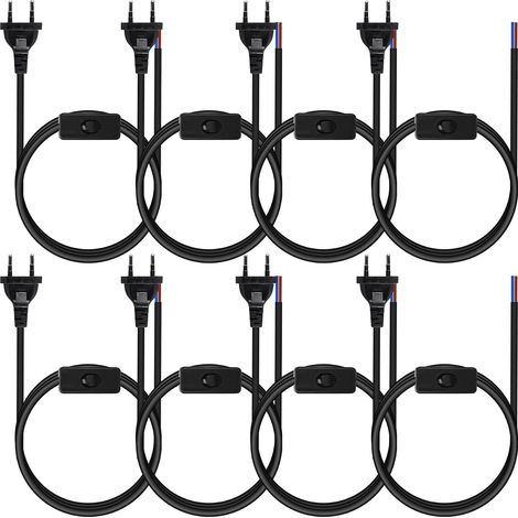 8 Cables with Switch and Plug, 1.8 m Power Cable with Switch, 2 Cables, 0.75 mm², European Plug Power Cable for Lights (Black) (1/5)