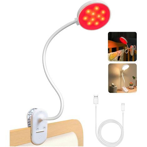 Reading Lights for Books in Bed, Red Light for Sleeping, Clip on Light with Timer & Dimmable, Rechargeable Night Light for Headboard,Bedroom,Desk,Laptop (1/5)