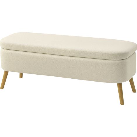 Banc de rangement bout de lit 120x42x45cm beige - coffre avec couvercle et pieds bois, capacité 65L, charge max 220 kg