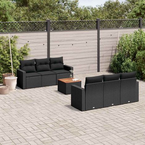 vidaXL Set de comedor de jardín 7 pzas y cojines ratán sintético negro (1/5)