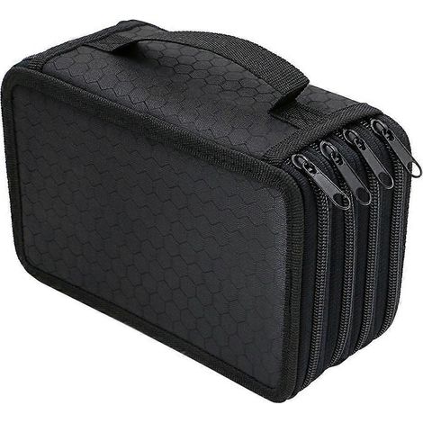 Trousse à crayons de couleur à 72 emplacements, 4 compartiments, avec fermeture éclair, idéale pour les étudiants, les écoles d'art, le bureau et les voyages (noir)-Black (1/3)