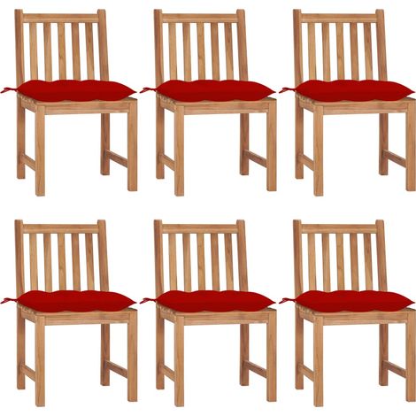 Lot de 6 Chaises de jardin - Chaises d'extérieur pour terrasse/jardin avec coussins Bois de teck massif BV488258 - BonneVie (1/5)