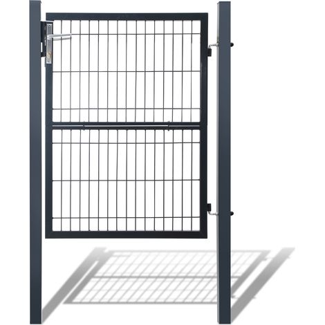 SWANEW Cancello da giardino in rete. acciaio zincato. recinzione con serratura. porta 120 x 100 cm. grigio