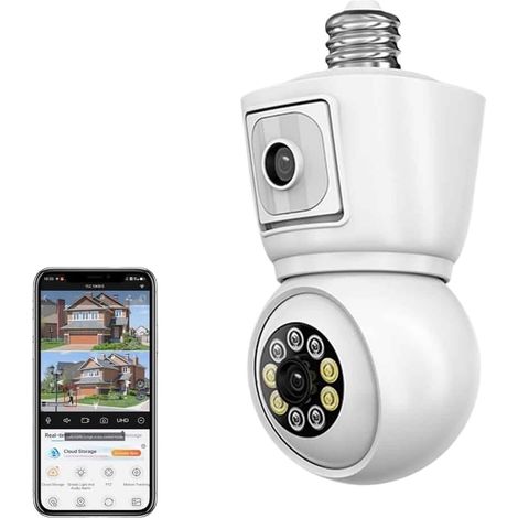 Caméra de sécurité à domicile Caméra à ampoule double objectif MP E27, application 1080P, Vision nocturne, PTZ, suivi humain, moniteur de sécurité CCTV, conversation bidirectionnelle(4MP NO CARD) (1/5)
