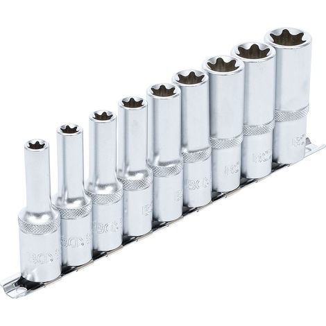 Set  chiavi  a  bussola  BGS  profilo  E,  profonde  attacco  quadro  interno  12,5  mm  (1/2")  SW  E10  -  E24  9  pz.  -  2026 (1/3)