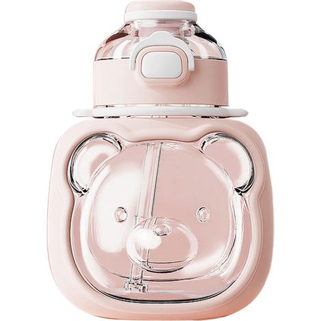 Big Yes Trinkbecher, ungiftig, geruchlos, schönes Design, auslaufsicher, Trinkflasche mit Strohhalm und Tragegurt für Outdoor-Aktivitäten, Pink (1/5)