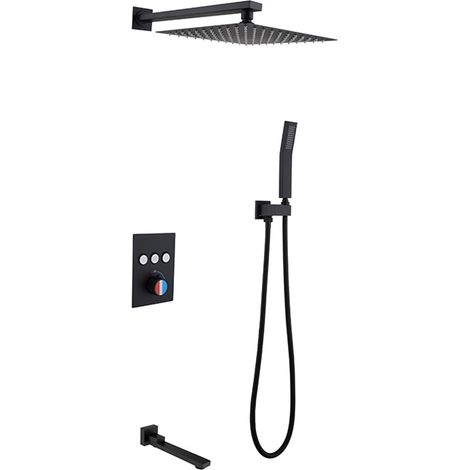 Robinet de douche en laiton effet pluie, ensemble de robinetterie carrée noire de 8 pouces