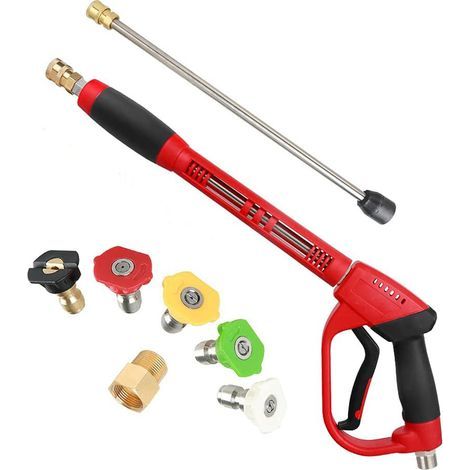 High-pressure cleaning gun, 40 inches, 5000 psi, with replacement rod extension, 5 spray heads, 1/4" quick-connect, M22 15 mm or M22 14 mm