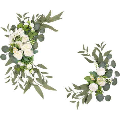 2 künstliche Blumen für einen Traubogen, dekorative Blumengirlande für Empfang und Zeremonie, Weidenblätter und weiße Pfingstrosen (1/2)