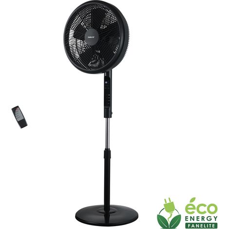Fanelite - Ventilateur sur pied noir LF42-40R-DC - Moteur DC - Hélice 40 cm - 12 vitesses - Hauteur ajustable - Oscillant ou fixe - Silencieux