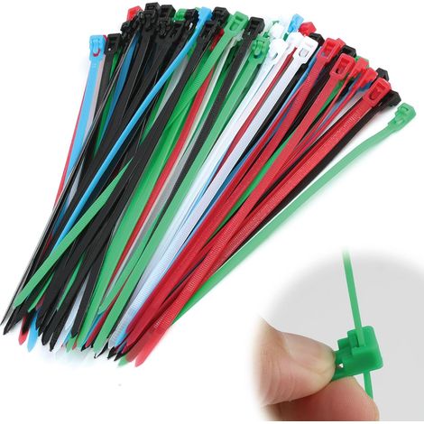 Lot de 100 Colliers de Serrage Plastique Réutilisables 200 mm, Serre-Câbles en Nylon, Résistants aux UV, pour Organisation, Sécurisation (1/5)