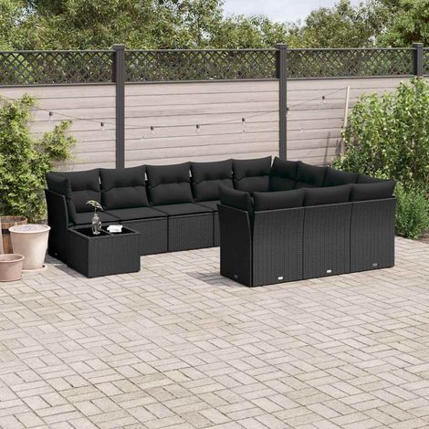 vidaXL Salon de jardin 11 pcs avec coussins noir résine tressée (1/3)