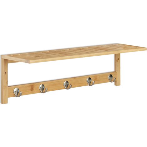 Scaffale da parete per bagno stretto contenitore 70 x 20 x 20 cm con ganci decorativi in bambù naturale 130012574