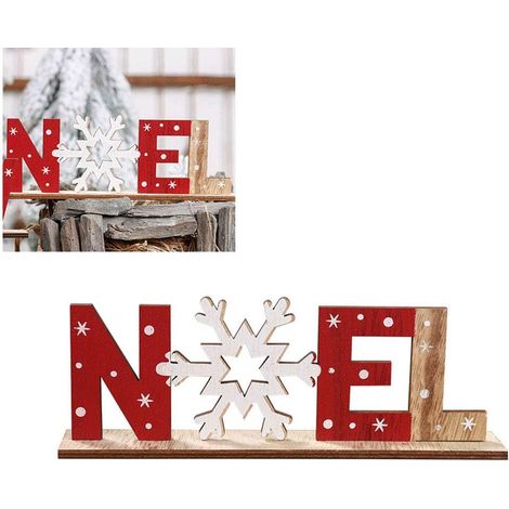 Ornements Lettres en Bois avec Flocon de Neige Boule de Noël avec l'impression de Table Décoration de Noël Décoration Flocon de Neige Noel Style 1 Pc (1/5)